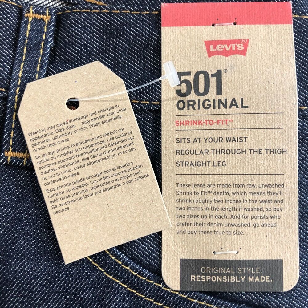 NEW Levi's 501 Original Shrink to Fit Jeans Blue Button Fly Straight Mens 32x30 - Picture 6 of 10